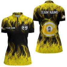 Load image into Gallery viewer, Personalized Yellow Flaming Billiard Jerseys 9 Ball Pool Billiard Shirts for Women Team Polo &amp; 1/4 Zip Shirt NNT32
