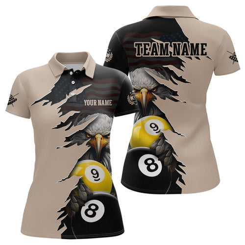 Personalized American Flag Eagle 8 & 9 Billiard Jersey for Women Billiard Shirt Polo & 1/4 Zip NNT38