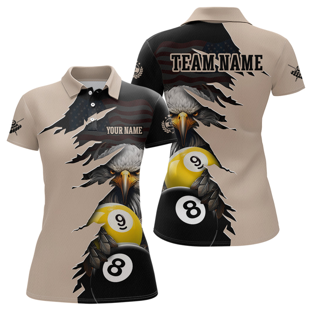 Personalized American Flag Eagle 8 & 9 Billiard Jersey for Women Billiard Shirt Polo & 1/4 Zip NNT38