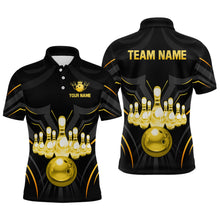 Load image into Gallery viewer, Black and Gold Custom Name Bowling Jerseys For Men Bowling Team Shirts Bowling Pin And Ball HNT26