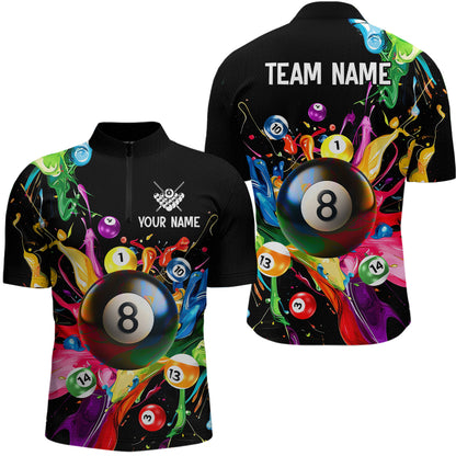Colorful Ball Billiard Jersey Personalized Billiard Shirt for Men, Billiard Team Jersey Polo & 1/4 Zip NNT31