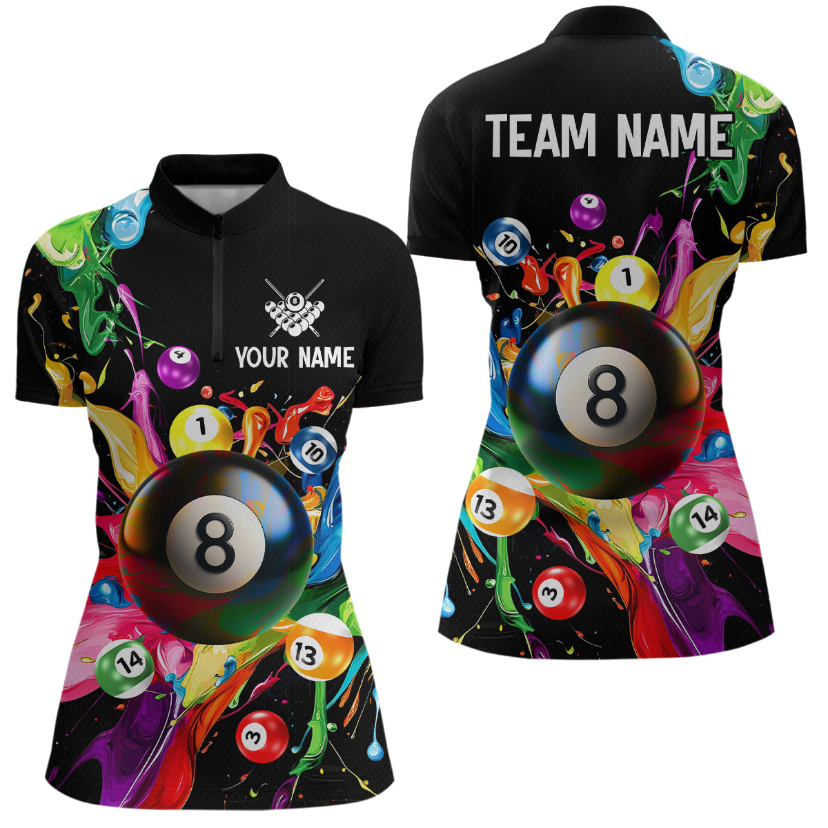 Colorful Ball Billiard Jersey Personalized Billiard Shirt for Women, Billiard Team Jersey Polo & 1/4 Zip NNT31