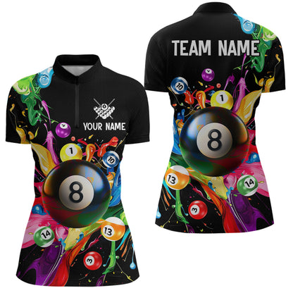 Colorful Ball Billiard Jersey Personalized Billiard Shirt for Women, Billiard Team Jersey Polo & 1/4 Zip NNT31