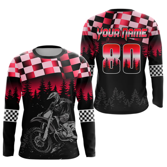 Red Motocross Jersey Dirt Bike Jersey Kid Adult UPF30+ Custom Motocross Racing Jersey DNT56