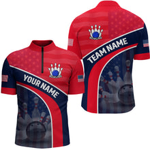 Load image into Gallery viewer, Personalized US Flag Bowling Jersey for Men Bowling Gifts Bowling Team Jersey with Name Polo &amp; 1/4 Zip HNT28
