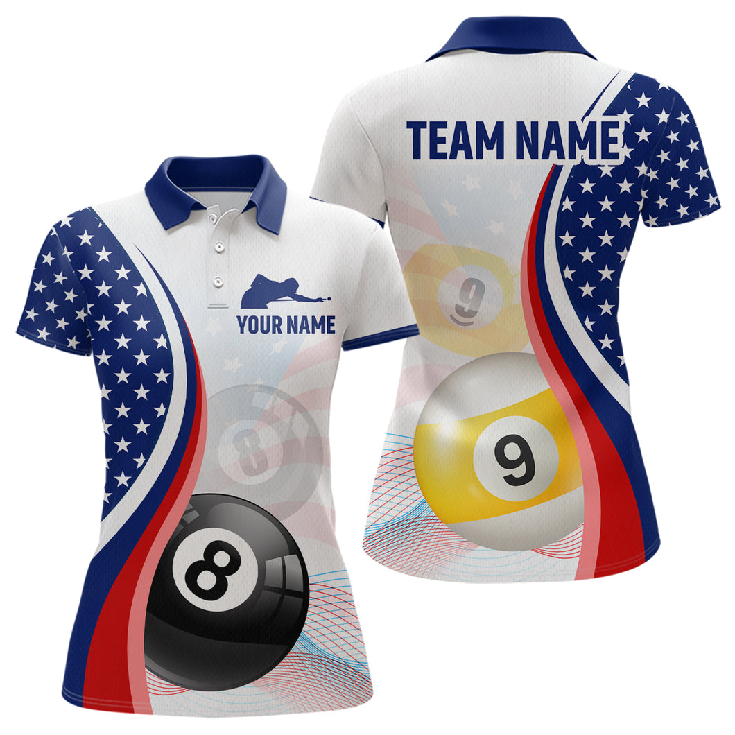 US Flag Billiard Shirt 8 9 Ball Billiard Jersey Women Performance Billiard Shirt for Women Team Polo & 1/4 Zip NNT15