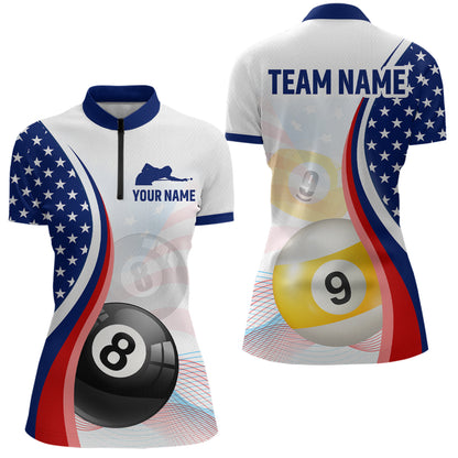 US Flag Billiard Shirt 8 9 Ball Billiard Jersey Billiard Shirt for Women Polo & 1/4 Zip NNT15