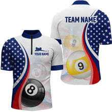 Load image into Gallery viewer, US Flag Billiard Shirt 8 9 Ball Billiard Jersey Billiard Shirt for Men Polo &amp; 1/4 Zip NNT15