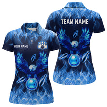 Load image into Gallery viewer, Blue Flame Eagle Custom Bowling Team Shirts For Women Fire Bowling League Polo &amp; 1/4 Zip Shirt HNT09