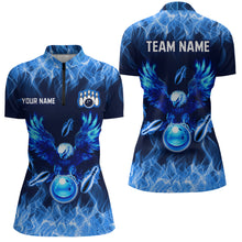 Load image into Gallery viewer, Blue Flame Eagle Custom Bowling Team Shirts For Women Fire Bowling League Polo &amp; 1/4 Zip Shirt HNT09