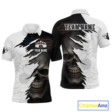 Load image into Gallery viewer, Custom Black White Skull Bowling Jersey for Men Bowling Polo &amp; 1/4 Zip Bowling Team Shirts HNT111