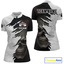 Load image into Gallery viewer, Custom Black White Skull Bowling Jersey for Women Bowling Polo &amp; 1/4 Zip Bowling Team Shirts HNT111