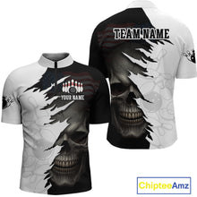 Load image into Gallery viewer, Custom Black White Skull Bowling Jersey for Men Bowling Polo &amp; 1/4 Zip Bowling Team Shirts HNT111