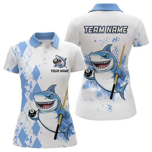 Personalized Blue Shark Billiard Team Jerseys Billiard Shirts for Women Polo & 1/4 Zip Shirts NNT39