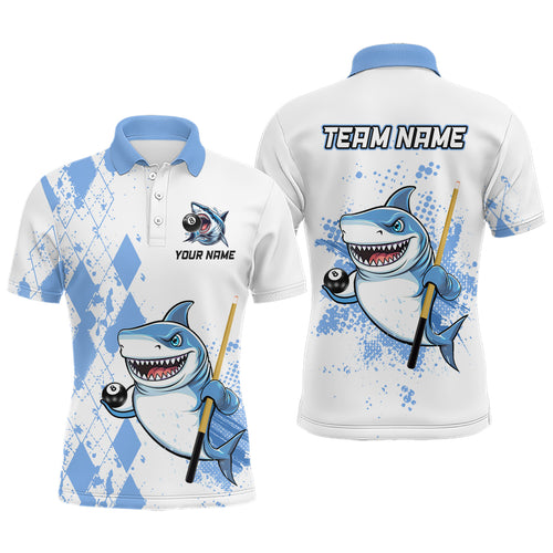 Personalized Blue Shark Billiard Team Jerseys Billiard Shirts for Men Polo & 1/4 Zip Shirts NNT39