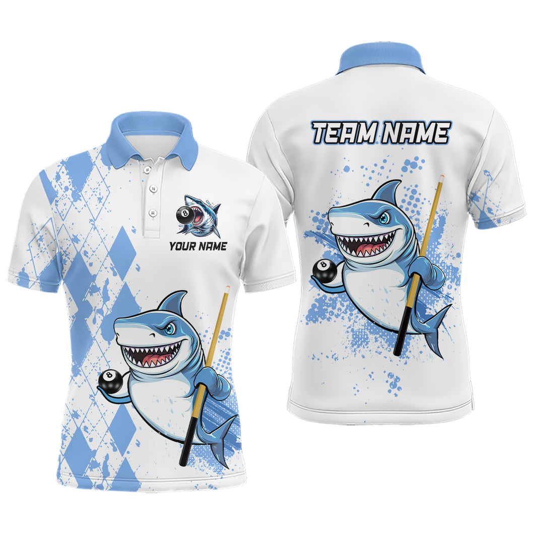 Personalized Blue Shark Billiard Team Jerseys Billiard Shirts for Men Polo & 1/4 Zip Shirts NNT39