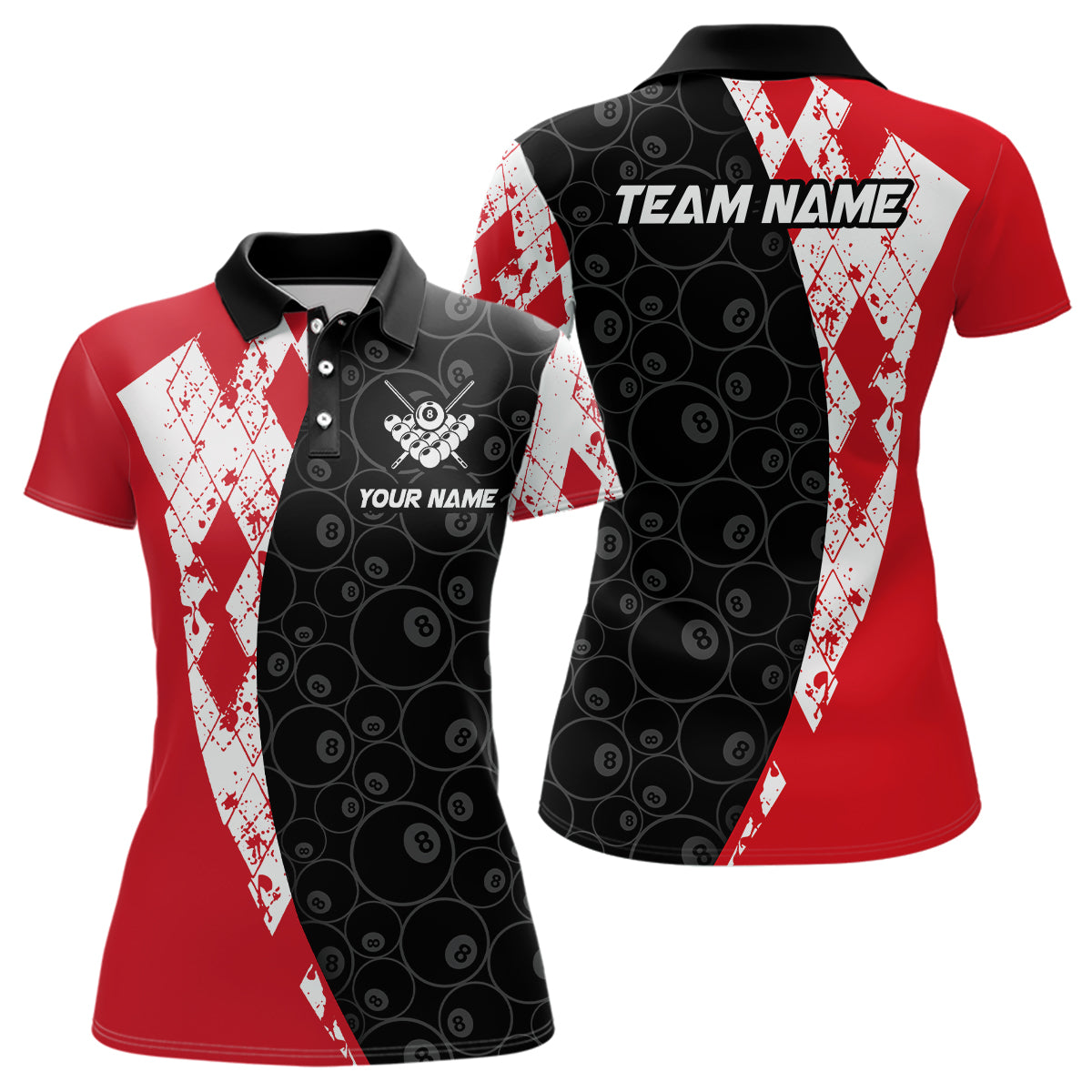 Red 8 Ball Billiard Shirts for Women Billiard Team Shirts Billiard League for Polo & 1/4 Zipper NNT84