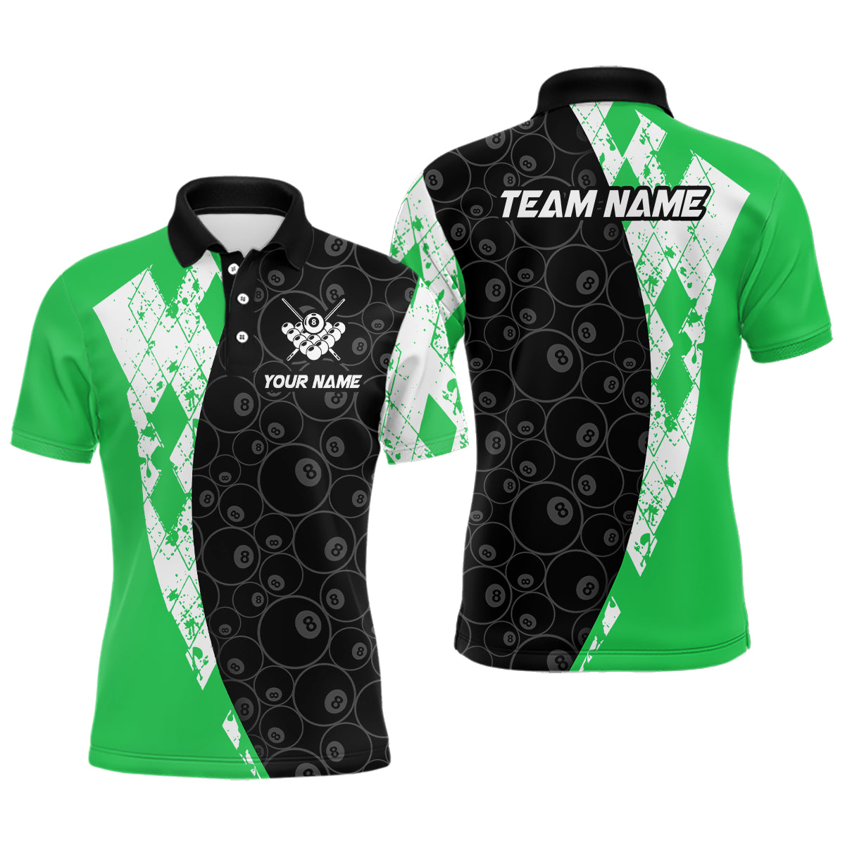 Green 8 Ball Billiard Shirts for Men Billiard Team Shirts Billiard League for Polo & 1/4 Zipper NNT84