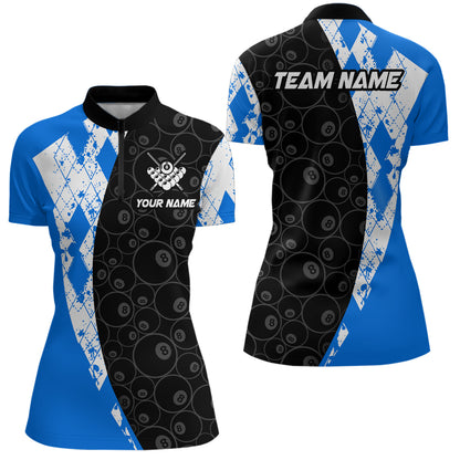 Blue 8 Ball Billiard Shirts for Women Billiard Team Shirts Billiard League for Polo & 1/4 Zipper NNT84