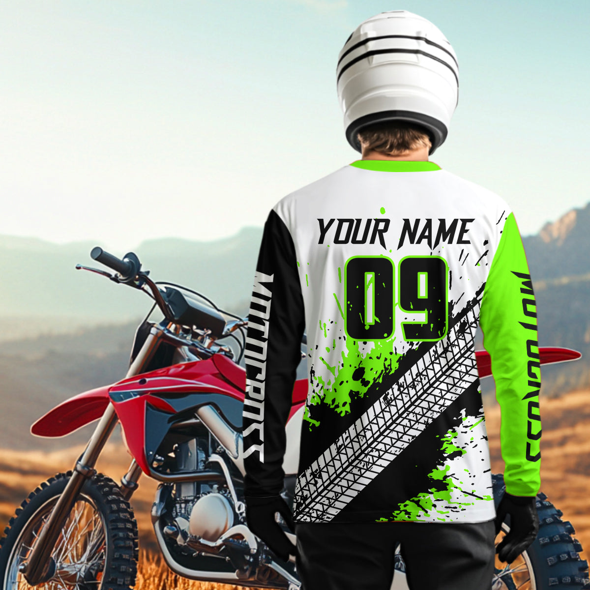 Green Motocross Shirts Racing UPF30+Custom Dirt Bike Jersey Off-Road Shirt Kid Men Women DNT73