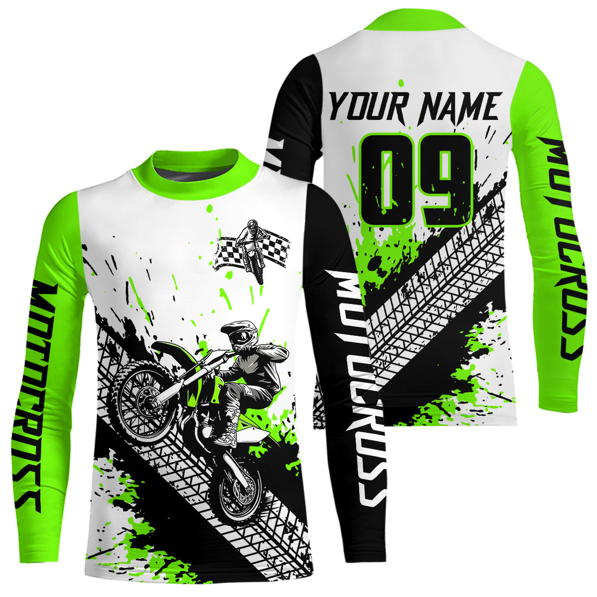 Green Motocross Shirts Racing UPF30+Custom Dirt Bike Jersey Off-Road Shirt Kid Men Women DNT73