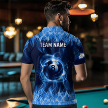 Load image into Gallery viewer, Personalized Blue Flaming 8 Ball Pool Shirts Men Billiard Polo &amp; 1/4 Zip Shirts Billiard Shirt Billiard Team Jerseys for Team NNT10