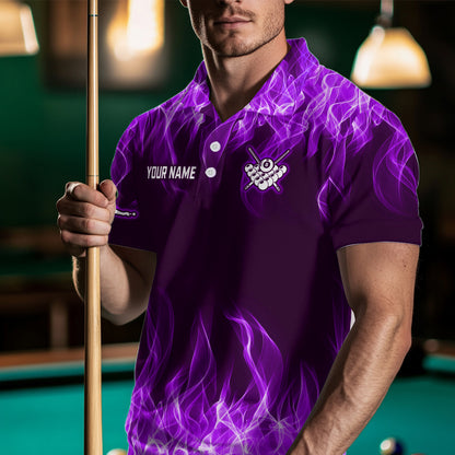 Purple Flaming 8 Ball Pool Shirts Men Billiard Polo & 1/4 Zip Shirts Billiard Team Jerseys NNT10