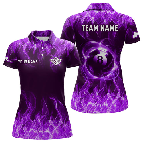 Purple Flaming 8 Ball Pool Shirts Women Billiard Polo & 1/4 Zip Shirts Billiard Team Jerseys NNT10