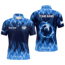 Load image into Gallery viewer, Personalized Blue Flaming 8 Ball Pool Shirts Men Billiard Polo &amp; 1/4 Zip Shirts Billiard Shirt Billiard Team Jerseys for Team NNT10