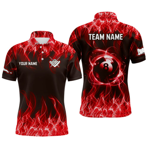 Red Flaming 8 Ball Pool Shirts Men Billiard Polo & 1/4 Zip Shirts Billiard Team Jerseys NNT10