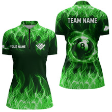 Load image into Gallery viewer, Green Flaming 8 Ball Pool Shirts Women Billiard Polo &amp; 1/4 Zip Shirts Billiard Team Jerseys NNT10