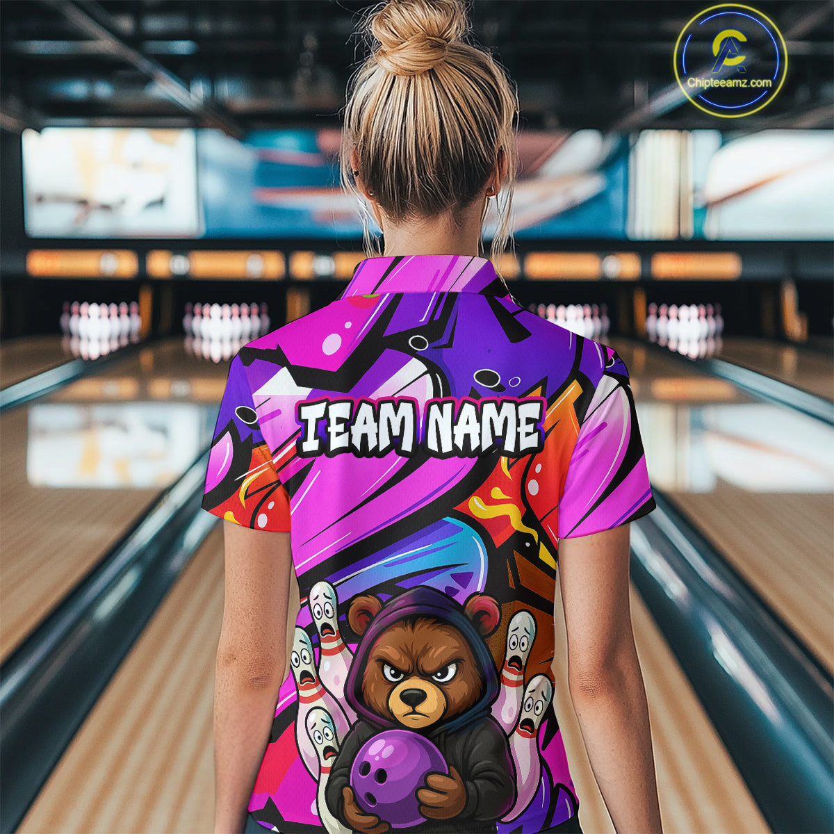 Custom Funny Bear Bowling Women Bowling Shirt Polo & Quarter-Zip Bowling Team Jerseys HNT84