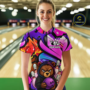 Custom Funny Bear Bowling Women Bowling Shirt Polo & Quarter-Zip Bowling Team Jerseys HNT84
