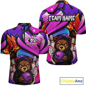Custom Funny Bear Bowling Men Bowling Shirt Polo & Quarter-Zip Bowling Team Jerseys HNT84