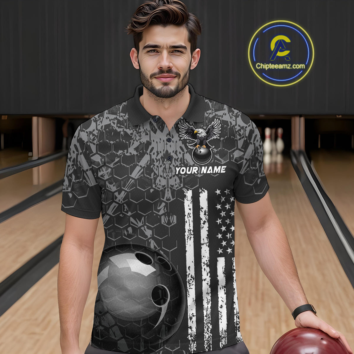 Custom Eagle US Flag Bowling Men Bowling Shirt Polo & Quarter-Zip Bowling Team Jerseys HNT87