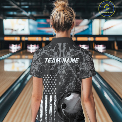 Custom Eagle US Flag Bowling Women Bowling Shirt Polo & Quarter-Zip Bowling Team Jerseys HNT87