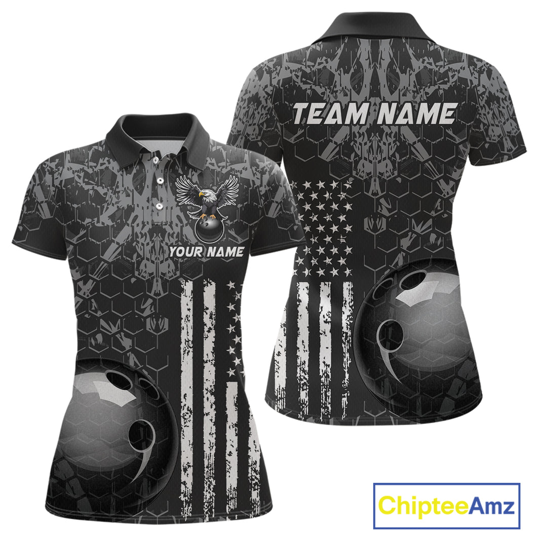 Custom Eagle US Flag Bowling Women Bowling Shirt Polo & Quarter-Zip Bowling Team Jerseys HNT87
