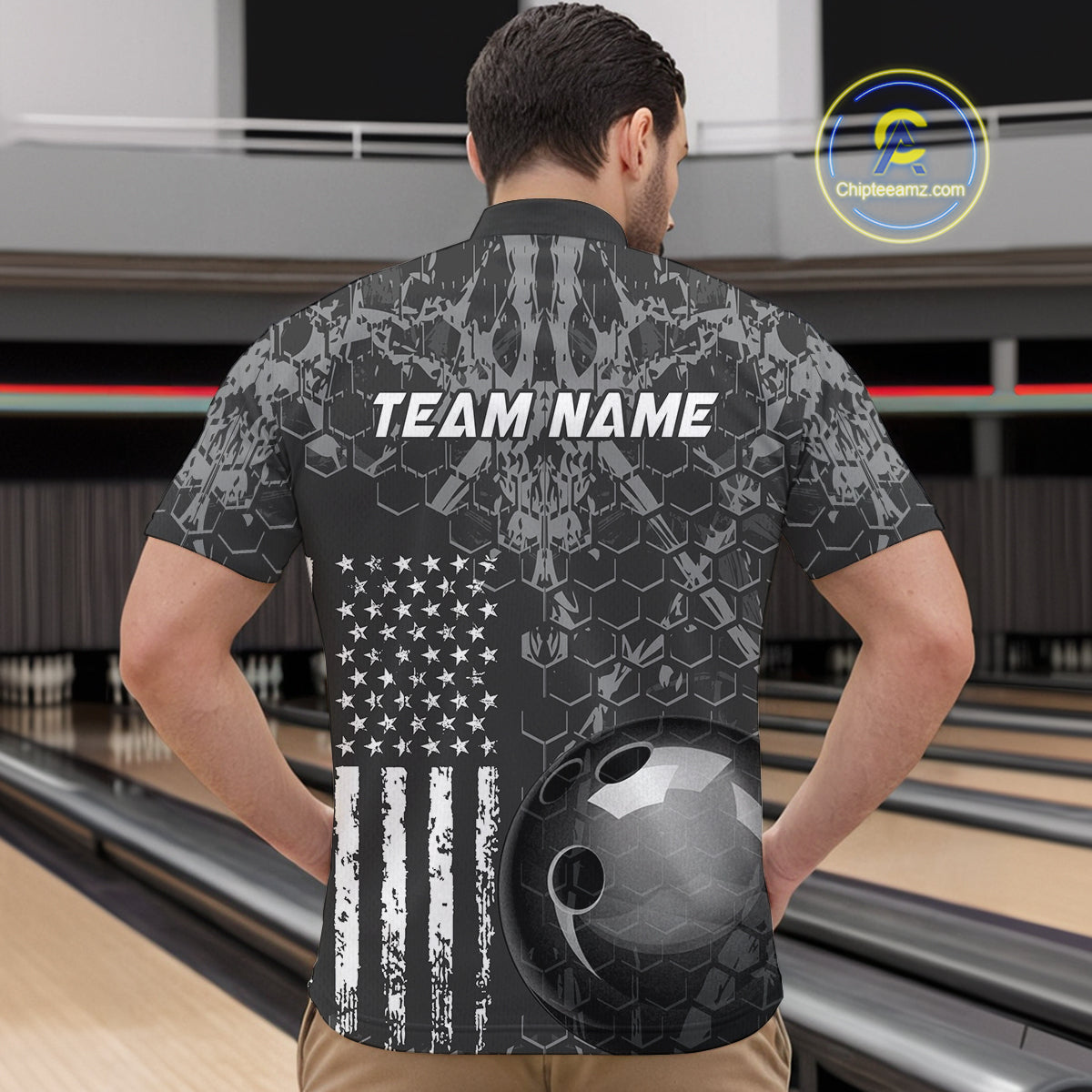 Custom Eagle US Flag Bowling Men Bowling Shirt Polo & Quarter-Zip Bowling Team Jerseys HNT87