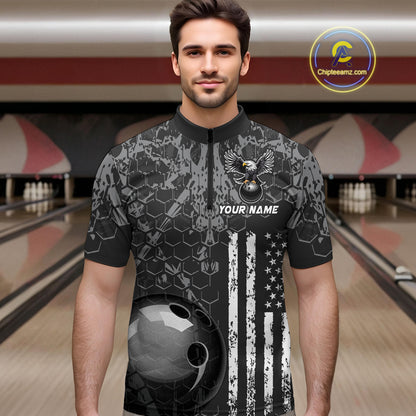 Custom Eagle US Flag Bowling Men Bowling Shirt Polo & Quarter-Zip Bowling Team Jerseys HNT87