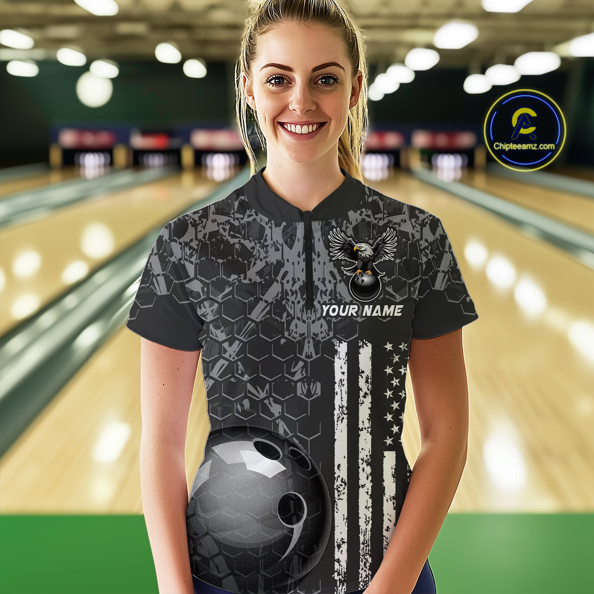 Custom Eagle US Flag Bowling Women Bowling Shirt Polo & Quarter-Zip Bowling Team Jerseys HNT87