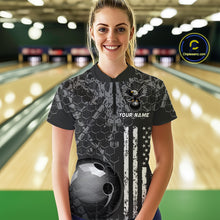Load image into Gallery viewer, Custom Eagle US Flag Bowling Women Bowling Shirt Polo &amp; Quarter-Zip Bowling Team Jerseys HNT87