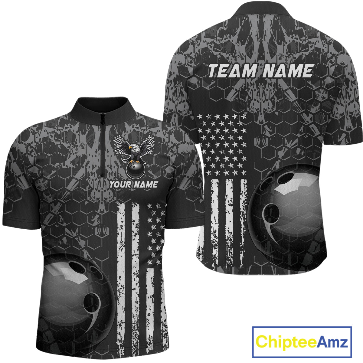 Custom Eagle US Flag Bowling Men Bowling Shirt Polo & Quarter-Zip Bowling Team Jerseys HNT87