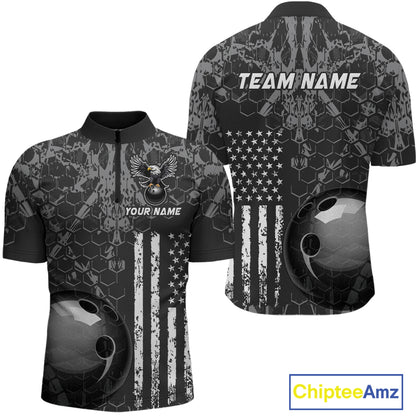 Custom Eagle US Flag Bowling Men Bowling Shirt Polo & Quarter-Zip Bowling Team Jerseys HNT87