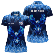 Load image into Gallery viewer, Personalized Blue Eagle Flaming 8 Ball Pool Bliiard Polo &amp; 1/4 Zip, Billiard Shirt for Women Team NNT36