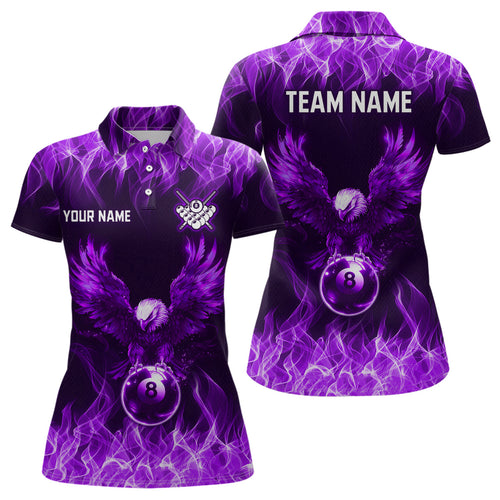 Personalized Purple Eagle Flaming 8 Ball Pool Bliiard Polo & 1/4 Zip, Billiard Shirt for Women, Billiard Team Jerseys NNT36