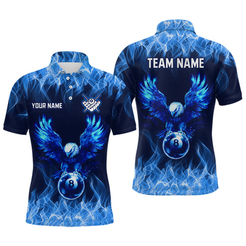 Personalized Blue Eagle Flaming 8 Ball Pool Bliiard Polo & 1/4 Zip, Billiard Shirt for Men Team NNT36