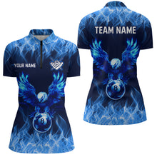 Load image into Gallery viewer, Personalized Blue Eagle Flaming 8 Ball Pool Bliiard Polo &amp; 1/4 Zip, Billiard Shirt for Women Team NNT36