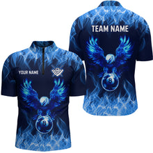 Load image into Gallery viewer, Personalized Blue Eagle Flaming 8 Ball Pool Bliiard Polo &amp; 1/4 Zip, Billiard Shirt for Men Team NNT36