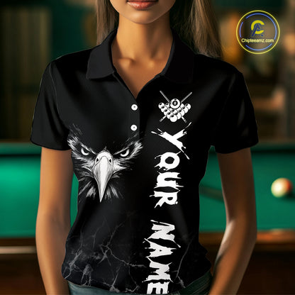 Custom Black Eagle 8 Ball Billiard Shirts for Women Billiard Team Jerseys Polo & 1/4 Zip Shirts NNT52