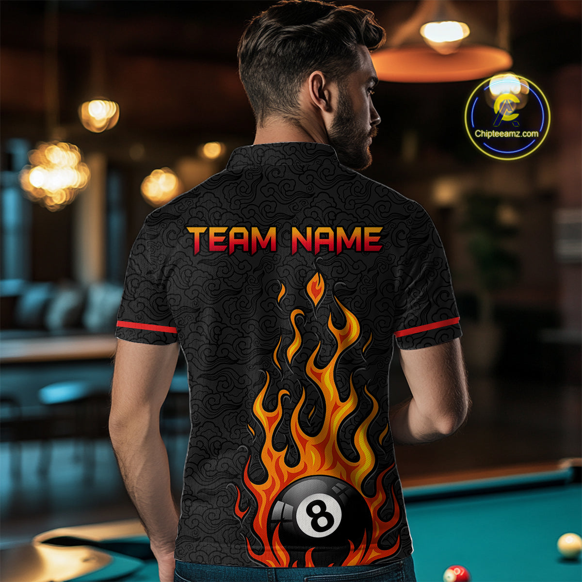 Custom 8 Ball Flame Billiard Shirts for Men Billiard Team Jerseys Polo & 1/4 Zip Shirts NNT50